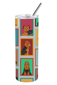 Lots of Black and Tan Yorkie Stainless Steel Skinny Tumbler Vacuum Double Walled Reusable Insulated Tumbler Travel Cup for Coffee Cocktails Gift