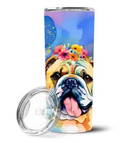English Bulldog Hippie Dawg Stainless Steel Skinny Tumbler Vacuum Double Walled Reusable Insulated Tumbler Travel Cup for Coffee Cocktails Gift w