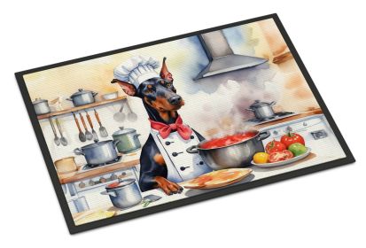 Doberman Pinscher The Chef Doormat Front Door Mat Indoor Outdoor Rugs for Entryway, Non Slip Washable Low Pile, 24H X 36W