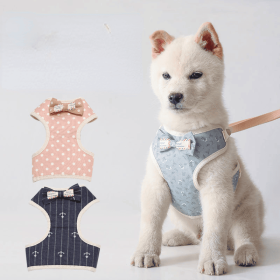 Pet leash Bowknot pet chest strap vest cat dog leash (Color: Navy blue anchor, Specifications (length * width): L)