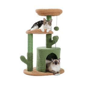 Cactus Cat Tree for Indoor Cat Tower Toy (Color: Green, type: Pet entertainment)