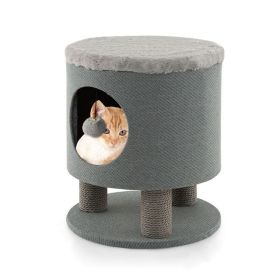 Cat Stool Bed with Scratching Posts and Plush Ball Toy (Color: Gray, type: Pet entertainment)